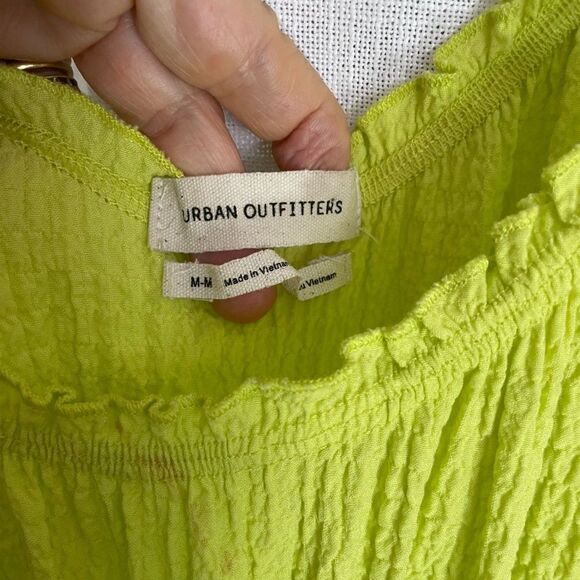 Urban Outfitters Smocked Ruffle Strap Dress M Milkmaid Farmcore Lime Green Midi - Picture 4 of 7
